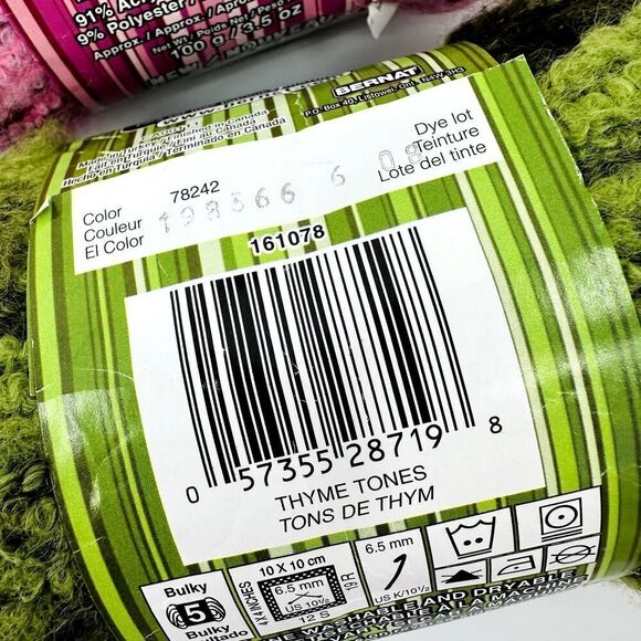 Bernat Masala Bulky Yarn Self Striping Pink Hyacinth Hues Green Thyme Tones (2) - Picture 6 of 7